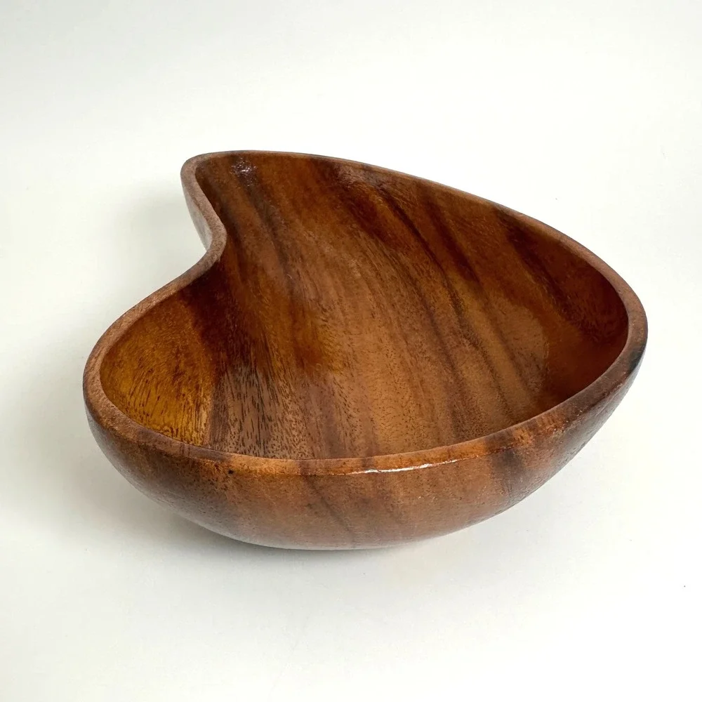 Vtg Hand Carved Monkey Pod Wood Bowl MCM Boho Catchall Dish Beach Coastal Tiki